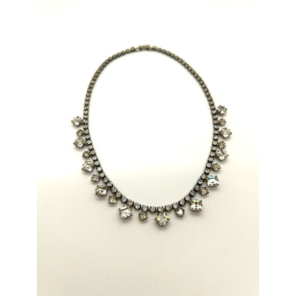 Vintage Rhinestone Necklace For Prom Bride With 15-Inch Length And Square Cut - Picture 1 of 13